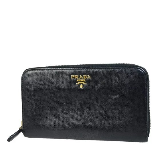 AUTHENTICITY GUARANTEED PRADA Logo Saffiano Long Zipper Wallet Purse Leather - Picture 1 of 16